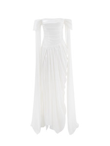 Robe de mariée légère asymétrique style français, blanche, <span class=keywords><strong>pure</strong></span> et séduisante, longueur ras du sol, silhouette plage, avec fleurs, pour cérémonie - Product Image 5