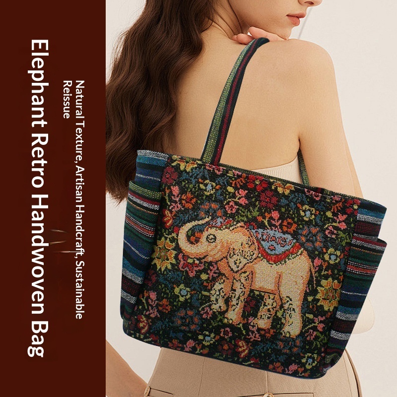 Embroidered Peacock & Elephant Mini Handbag