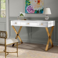 Luxe Métal Art Designer Hôtel Hall En Acier Inoxydable Salon Coin Entrée Table Console En Bois avec Miroir