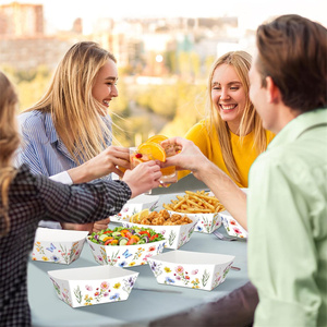 Bandejas de Papel Desechables con Diseño Floral Acuarela para Snacks, <span class=keywords><strong>Palomitas</strong></span> y Fiestas de Primavera, Cumpleaños y Té - Product Image 6
