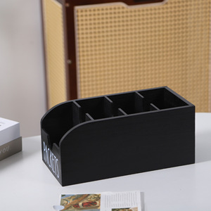 Wooden Seasoning Packet Storage Box Black Rectangle Desktop Organizer With Compartments For Tea Coffee Bags <b>Kitchen</b> Use - Product Image 4