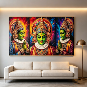 Modern Islamic 3 Panel <b>Framed</b> Wall Art Indian Kathakali Dance Colorful Folk Cultural Print Crystal Porcelain <b>painting</b> Home Decor - Product Image 2