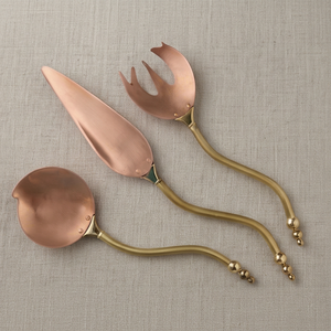 Ensemble de couverts vintage en cuivre, 3 pièces, avec poignées courbées, finition mate, résistant à la rouille, ustensiles de service en métal - Product Image 1