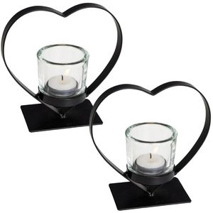 Portacandele a forma di cuore con bicchieri in vetro per tealight, decorazione in metallo nero per centrotavola, regalo di San Valentino - Product Image 1