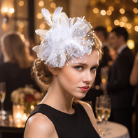 Chapeau bibi personnalisé blanc en plumes et maille à pois pour mariée, idéal pour cocktail, thé ou mariage – Vente en gros