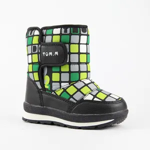 Midden-Cut Green Grid Winter Snowboots Zachte Voering Kinderen Winter Schoenen Voor Outdoor En Indoor