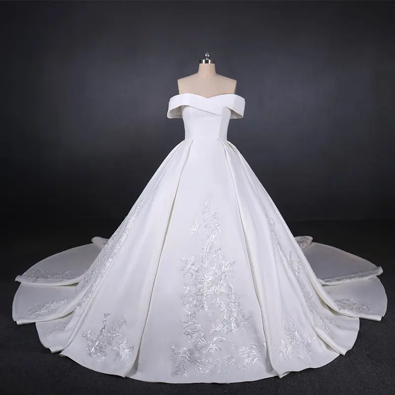 XINEN fransız saten gelin düğün elbisesi büyük kuyruk ile tek omuz zarif ince uydurma kıyafeti