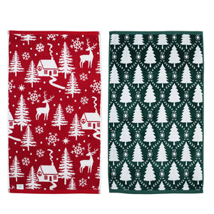 Toallas Navideñas 35x75cm de Algodón Puro con Diseño Jacquard Teñido, Rectangulares, Decoración Festiva para Cocina, Patrón Rojo y Verde - Product Image 1