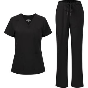 Floralhue Women's V-Neck <b>Scrubs</b> <b>Top</b> And Cargo Pants With 12 Pockets Yoga Waistband 4 Way Stretch Hospital Uniforms - Product Image 1