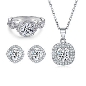 Conjunto de joyas de plata Anillos chapados en rodio Anillo de boda de compromiso de moda Conjuntos de joyas de plata esterlina 925 - Product Image 1