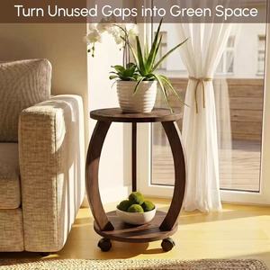 Wooden coffee table, storage rack, balcony plant display rack with casters, bedside table, sofa side <b>cabinet</b>, <b>small</b> side table - Product Image 2