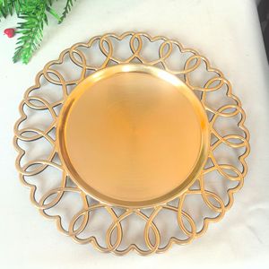 <span class=keywords><strong>Assiettes</strong></span> de présentation rondes de luxe vintage dorées fantaisie de 13 pouces en plastique pour la décoration de table de mariage, de fête, d'événement ou de restaurant - Product Image 4