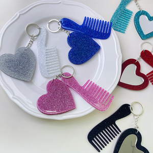 Juego de Peine y Espejo de Bolsillo Portátil con Diseño de Corazón, Llaveros Personalizados de Acrílico Grabado - Product Image 2