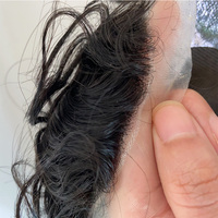 Prothèse capillaire invisible en dentelle et PU pour hommes, cheveux humains indiens bouclés de 24 mm, perruque masculine australienne