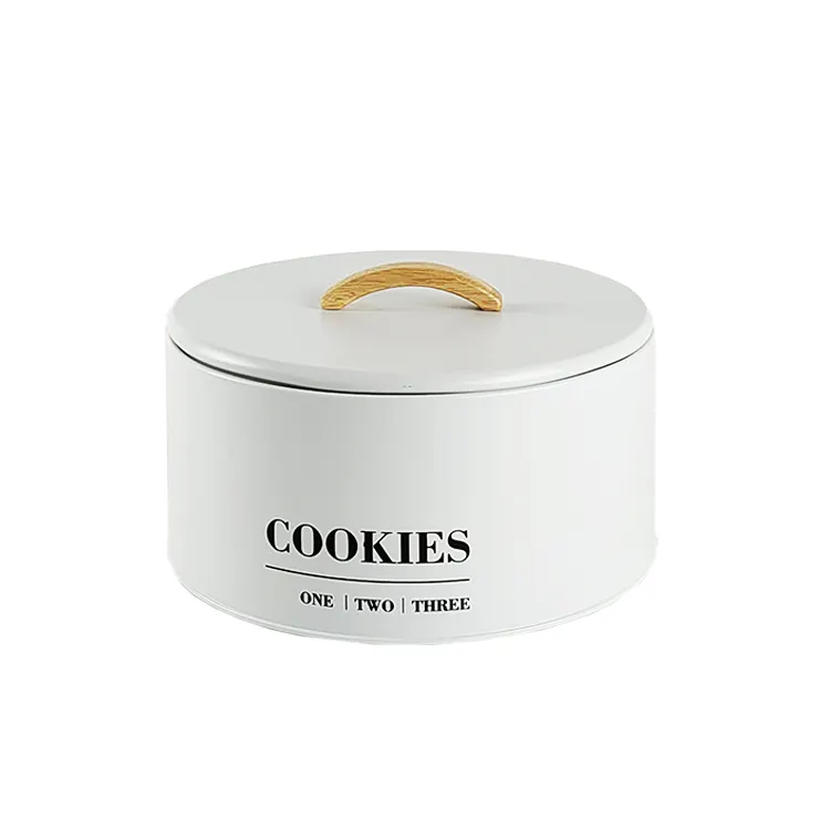 BX white metal holiday cookie can with lid round cookies tin bread box bread storage for kitchen