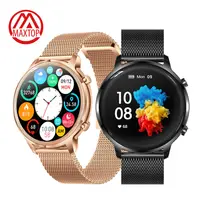 Smartwatch Maxtop Luxury Fashion Women Round Stainless Steel Band Smartwatch Android Bt Calling Smartwatch Touch Sport Fitness Smart Watch