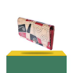 Geometric Pattern <b>Ladies</b> Long <b>Wallet</b> Genuine Leather Waterproof Purse with Smooth Finish Card Slots Clutch Style for Office Use - Product Image 1