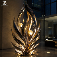 Sculpture de lotus en acier inoxydable poli miroir avec éclairage LED pour hôtel, jardin, villa, cour, place publique, aménagement paysager