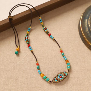Vintage Tibetan-Style <strong>Nepali</strong> Ethnic <strong>Beaded</strong> Necklace Original Colorful Turquoise Copper Charm Braided Pendant Fashionable - Product Image 5