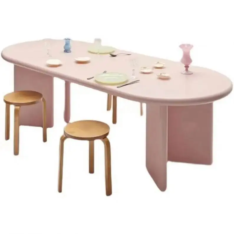 Mesa de jantar nórdica para sala de jantar, mesa de madeira maciça para família, mesa oval de personalidade
