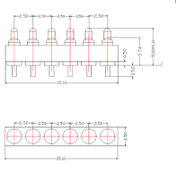 Connecteur Pogo Pin à 6 broches, pas de 2,5 mm, en laiton plaqué or, type enfichable pour PCB, tension nominale 12V