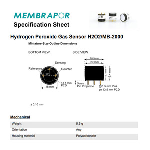 Membrapor Hydrogen Peroxide Gas Sensor H2O2MB-2000 Electrochemical 0-2000 Ppm <b>Miniature</b> Housing - Product Image 2