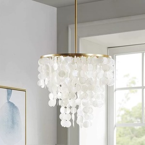 Lampe suspendue coquillage nordique pour salle à manger, art déco, coquille de capiz naturelle, métal fer, E27 LED CE, luxe, chambre, villa, plafonnier suspendu - Product Image 4