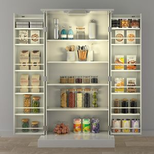 Alacena de Cocina LED de 50", Gabinete de Almacenamiento para <span class=keywords><strong>Despensa</strong></span> con Puertas, Estantes Ajustables, Aparador Buffet Independiente - Product Image 1