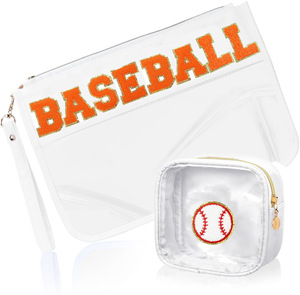 Bolsa de cosméticos de playa con logotipo personalizado, muestra gratuita, neceser transparente, bolsas de parche con letras de chenilla, bolsa de maquillaje hinchada de almacenamiento - Product Image 3