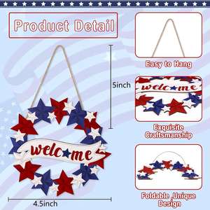 Patriotic Independence Day Porch Home Wall Decoration Eco-Friendly Red <strong>White</strong> Blue Star Logo <strong>Wooden</strong> Sign Wood Crafts and Boxes - Product Image 6