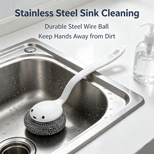 Stainless Steel Cleaning <b>Brush</b> Long Handle <b>Scrub</b> <b>Brush</b> Replaceable Head Non Scratch Kitchen Scrubber for Pots and Pans - Product Image 3