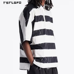 T-shirts Homme Grande Taille Effet Vieilli Bords Bruts Manches Courtes Coupe Ample et Carrée Motif Lettres 100% Coton 300 Grammes Longs et Unis - Product Image 3