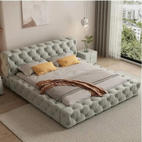 Nouveau design de lit double en bois King Size avec bouton unique Tête de lit en velours tufté Meubles de chambre à coucher avec rangement