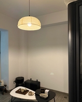 Luminaire suspendu pour table à manger Wabi Sabi, bois massif, tissu en lin, lustre LED à intensité variable 3-CCT, décoration intérieure