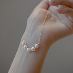 Collar de Perlas de Agua Dulce Naturales con Baño de Plata 925 y Oro de 18K, Cadena de Clavícula Tipo Frijol, Estilo Sonrisa, Pequeño, Tipo Camino que Lleva a la Orilla - Product Image 4