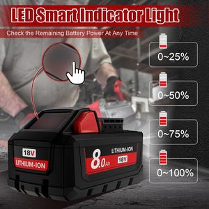 8.0Ah 高出力交換用バッテリー ミルウォーキー 18V リチウムバッテリー <span class=keywords><strong>M</strong></span> 18S 48-11-1860、48-11-1880 コードレスツール対応 - Product Image 3