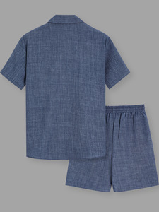 Completo Casual da Uomo a Due Pezzi: Camicia a Maniche Corte con Apertura Frontale e Pantaloncini con Coulisse e Tasche Laterali - Product Image 3