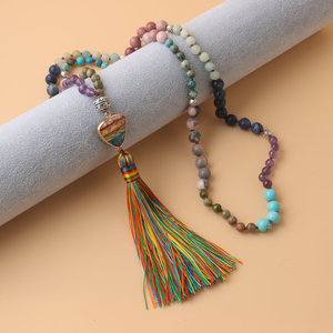 Collar bohemio de piedra natural Mala para mujer, abalorio imperial de amatista, collar con colgante de borla con cuentas de Rosario 108 - Product Image 2