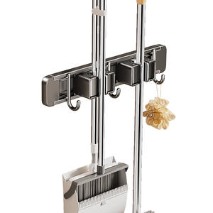 ที่แขวนไม้ถูพื้นสแตนเลสแบบติดผนังพร้อมตะขอสำหรับจัดเก็บอุปกรณ์ทำความสะอาดห้องน้ำ ดีไซน์ทรงสี่เหลี่ยม ไม่ต้องเจาะ - Product Image 1