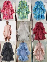 Robe mi-longue en dentelle à imprimé floral, style nouveau, taille S-2XL, vente en gros, design à lacets à la taille, élégante, décontractée, été, robe en dentelle à imprimé