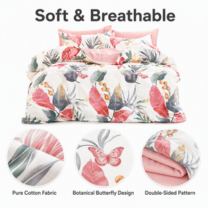 EU Dropshipping Blush Garden <b>Bed</b> Linen Set 3pcs Soft Cotton Butterfly Floral Quilt <b>Cover</b> Poland Hub for Feminine Retreat - Product Image 2