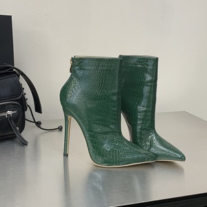 Botines Verdes con Cierre, Tacón de Aguja, Punta Puntiaguda, Diseño de Piedras, Zapatos de Vestir para Mujer - Product Image 1