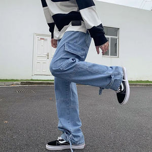 Jeans baggy droits pour hommes en gros, personnalisés, amples, en denim, style décontracté, multi-poches, pantalons cargo pour hommes - Product Image 4