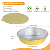 Bols ronds en feuille d'or avec couvercles en plastique, étiquettes personnalisées imprimées, contenants alimentaires sous film rétractable pour supermarchés et traiteurs