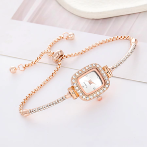 Thời trang phụ nữ vuông thạch anh xem Bling long lanh kim cương Đồng hồ tự do điều chỉnh mỏng manh Vòng đeo tay đồng hồ đeo tay - Product Image 2