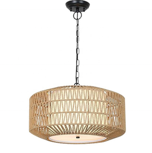 Modern <strong>Boho</strong> <strong>Style</strong> Wicker Ceiling <strong>Light</strong> Handwoven Cylindrical Rattan Drum Pendant <strong>Light</strong> for Restaurants &amp; Cafe - Product Image 1