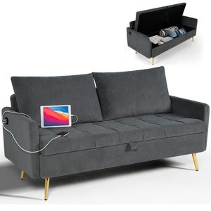Sofá Divano de terciopelo Loveseat con almacenamiento Love Seat, sofás <span class=keywords><strong>para</strong></span> dormitorio, sala de estar, oficina, dormitorio, puertos de carga USB - Product Image 1