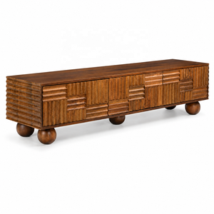 Mosaic Solid Mango Wood <b>TV</b> <b>Stand</b> Storage Fluted Doors Modern Media Console Living Room Apartment Hotel Use <b>Floor</b> Mount - Product Image 3