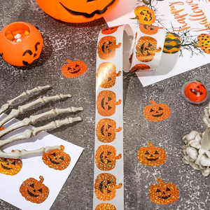 Pegatinas de <span class=keywords><strong>Calabaza</strong></span> con Purpurina Holográfica Personalizadas, Resistentes al Agua y a Desgarros, de PET Ecológico, Adhesivas para Decoración de Halloween - Product Image 4