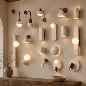 Lámpara de Pared de Travertino Estilo Wabi Sabi, Aplique de Piedra Natural con LED <span class=keywords><strong>CCT</strong></span> Blanco Cálido para Dormitorio, Hotel, Sala de Estar, Mesita de Noche - Product Image 1